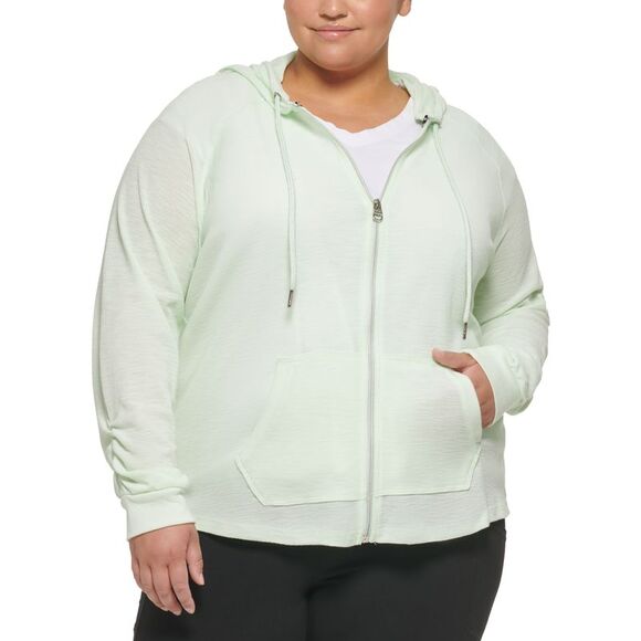 Calvin Klein Performance Plus Size Ruched Sleeve Zip Hoodie - Picture 1 of 1